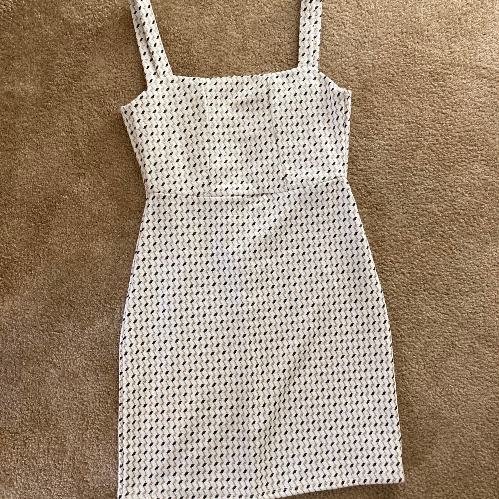 White Mini Dress with Black and Gold Detail
